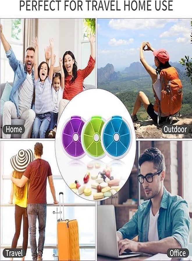 Swejos Round 7 Compartment Rotate Pill Box - Portable Travel Pill Organizer | Spinning Open Tablet Dispenser | Vitamin & Medicine Storage Case | Button Click Pill Holder for Purse, Pocket, Daily Use - Image 5
